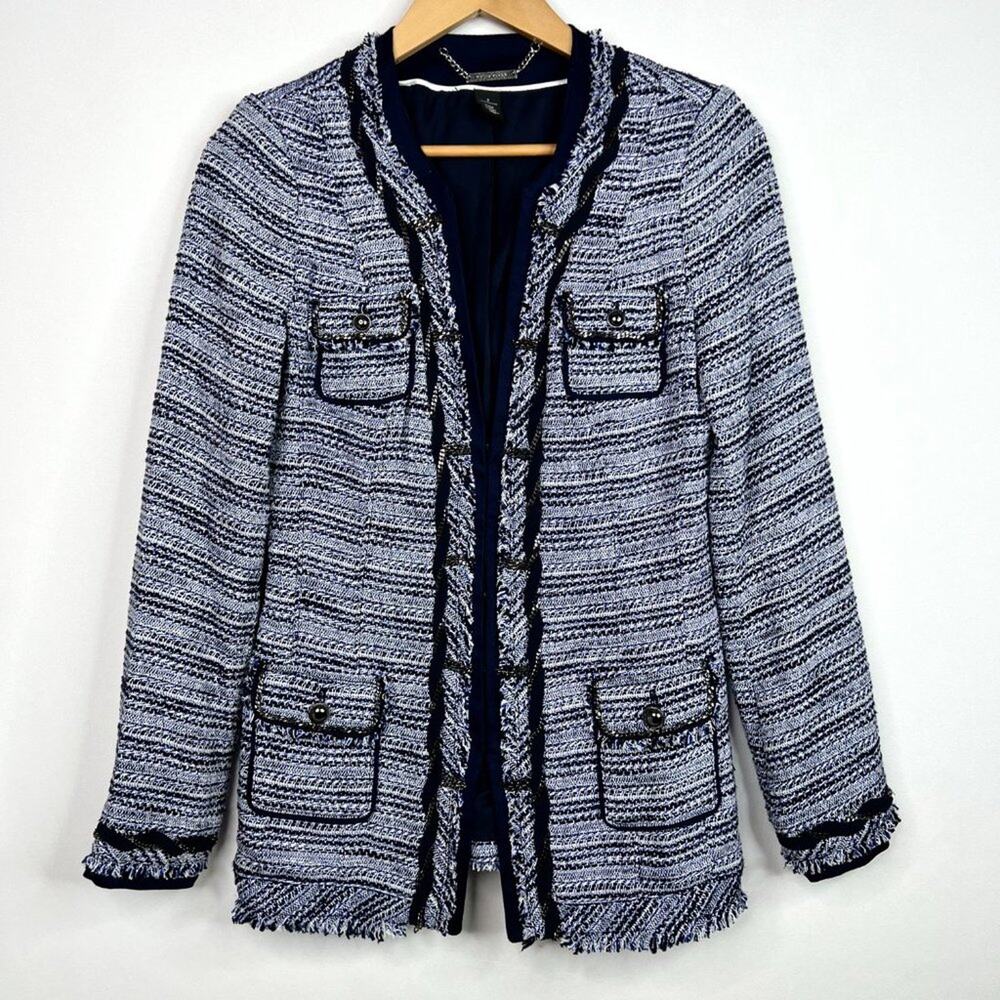 White House Black Market Boucle Chain Fringe Blazer 2